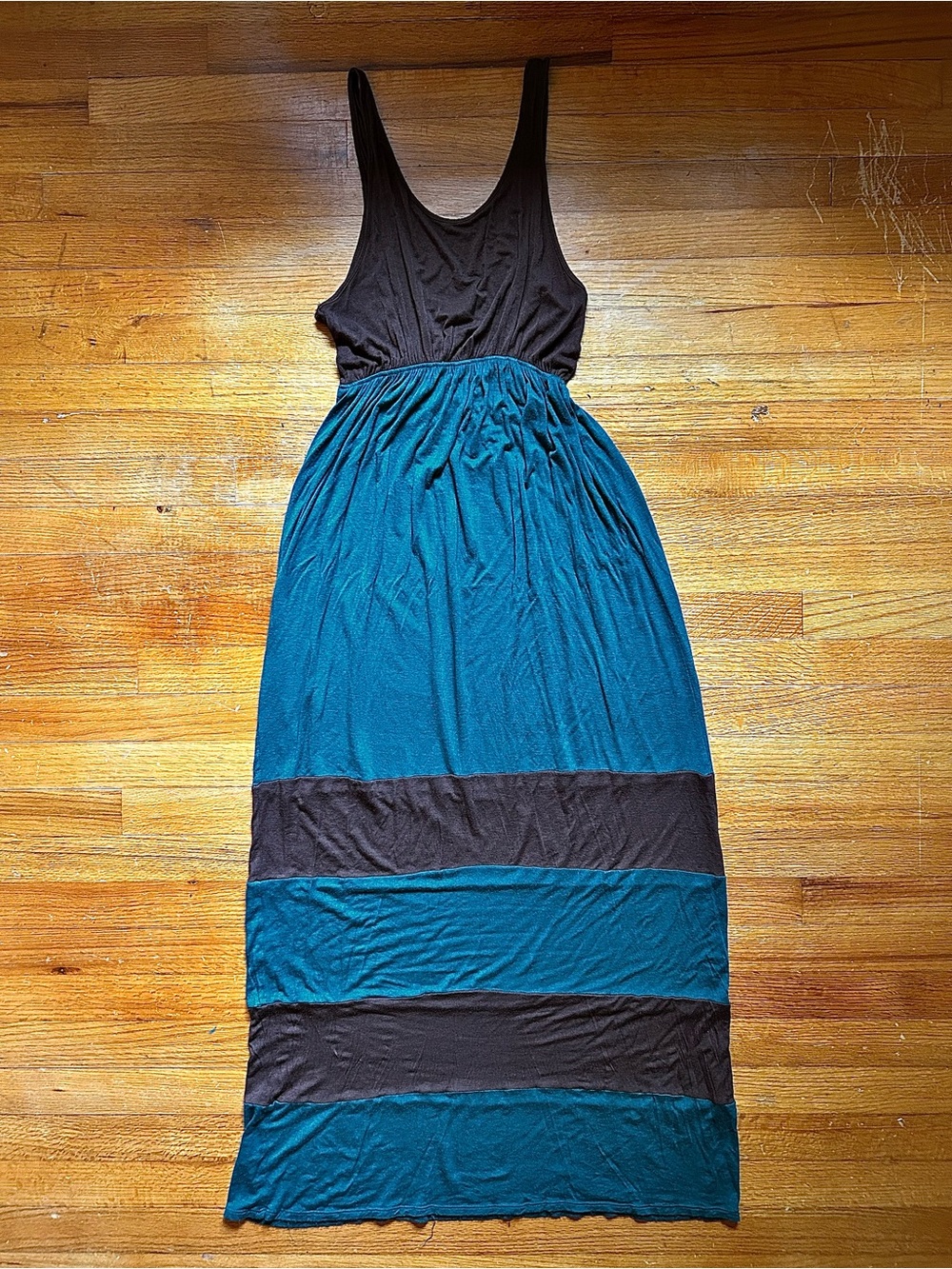 Heart & Hips Teal and Brown Colorblock Maxi Dress